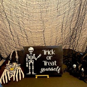 Trick or Treat yourself canvas sign. Handmade